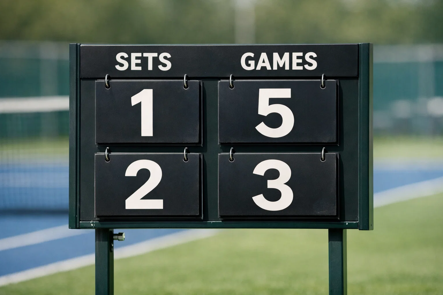 Scorebord op tennisbaan tijdens wedstrijd